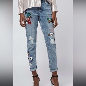 Topshop Vegas Embellished MOTO Jeans Casino Patch